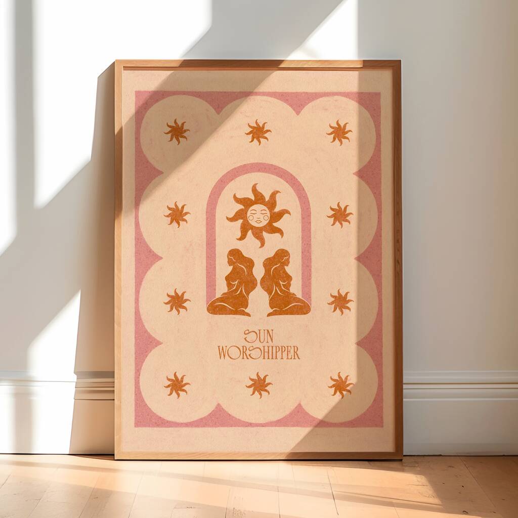 Sun Worshipper, Pink, Celestial Bohemian Sun Art Poster, 1 of 3