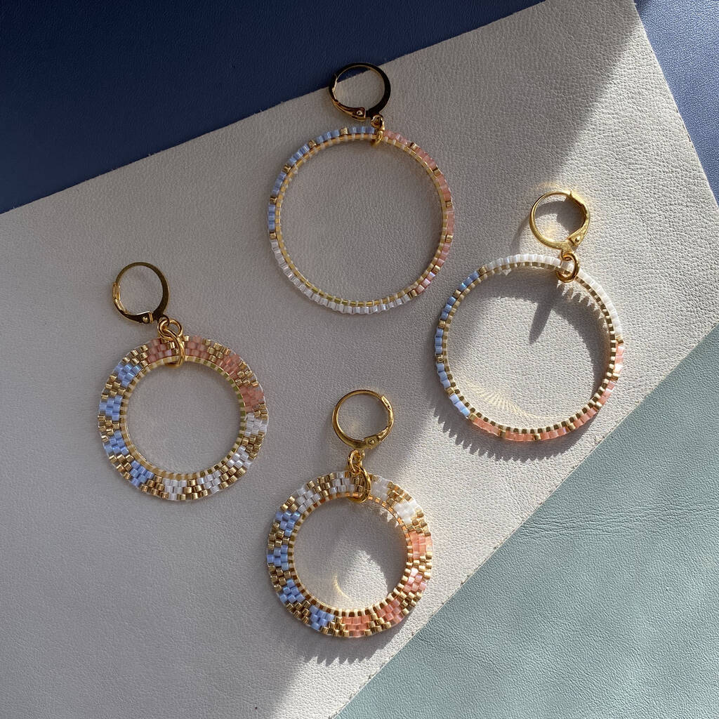 Hand Beaded Pastel Coloured Frosted Hoop Earrings, 1 of 8