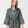 Grey And Pink Flower Print Cotton Dressing Gown Kimono, thumbnail 3 of 10