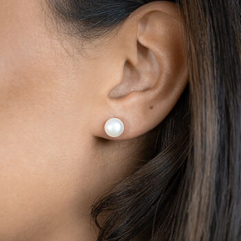 Silver Freshwater Pearl Stud Earrings, 2 of 7