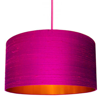 Hot Pink Silk Lampshades With Copper Or Gold Lining, 2 of 5