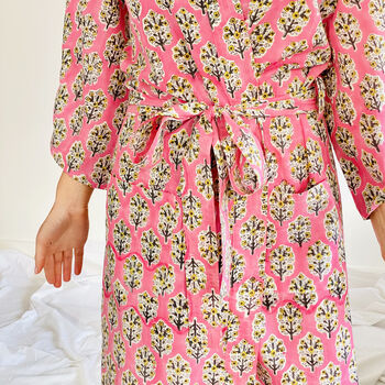 Wrap Kimono In Camelia Block Print, 3 of 7