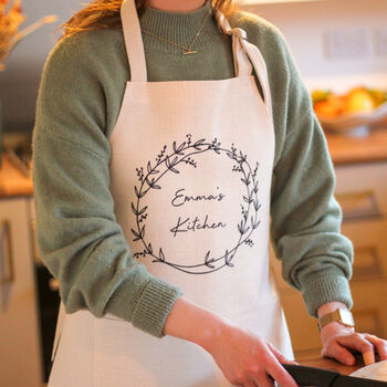 Personalised Floral Wreath Apron For The Kitchen, 3 of 5