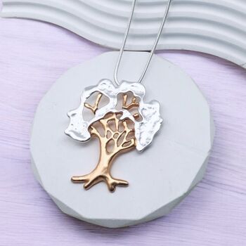 Long Mixed Metal Tree Of Life Pendant Statement Necklace, 2 of 4