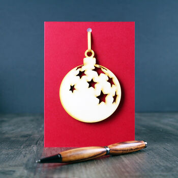 Christmas Card With Woodcut Bauble Tree Decoration, 2 of 3