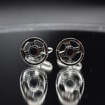 Steering Wheel Silver Cufflinks Gift For Car Lovers 316 L Stainless Steel, 3 of 5