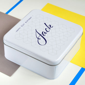 Personalised Gift Tin In A Geometric Design, 4 of 6