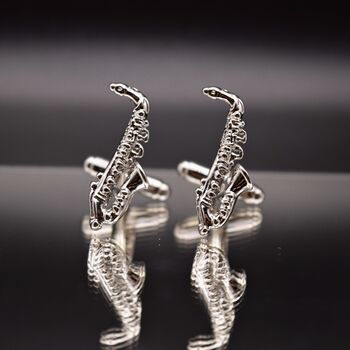 Saxophone Silver Cufflinks Gift Jazz, 3 of 5