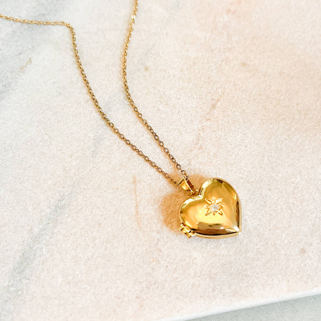 Classic Heart Locket Necklace With Engraved Star, 1 of 2