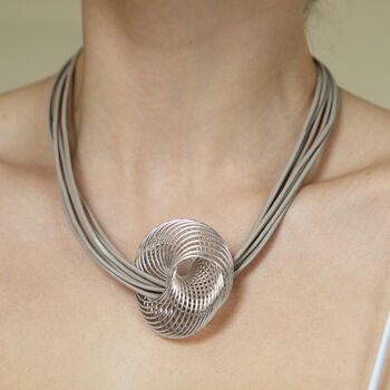 Grey Multi Strap Necklace With Spiral Pendant, 2 of 3