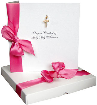 Gold Plated Cross Personalised Boxed Christening Card, 4 of 6