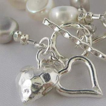 Silver And Pearl Hearts Necklace, 3 of 4
