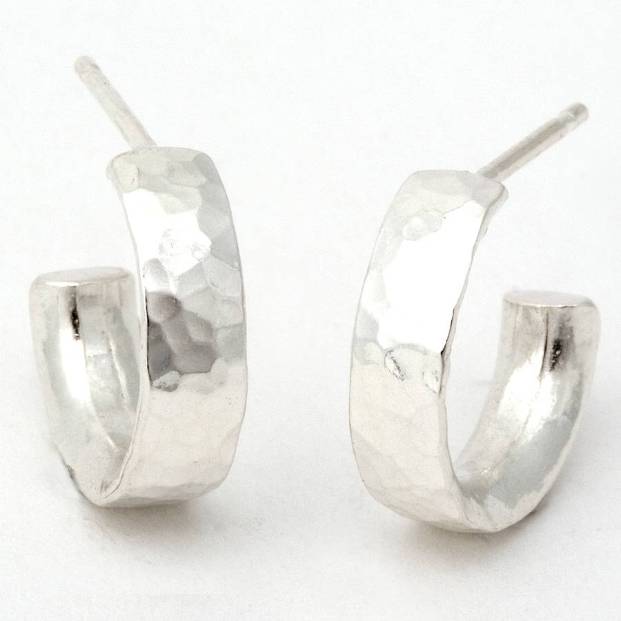 Essence Hammered Sterling Silver Hoop Earrings, 1 of 5