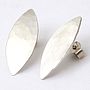 Olive Sterling Silver Leaf Stud Hammered Earrings, thumbnail 1 of 2