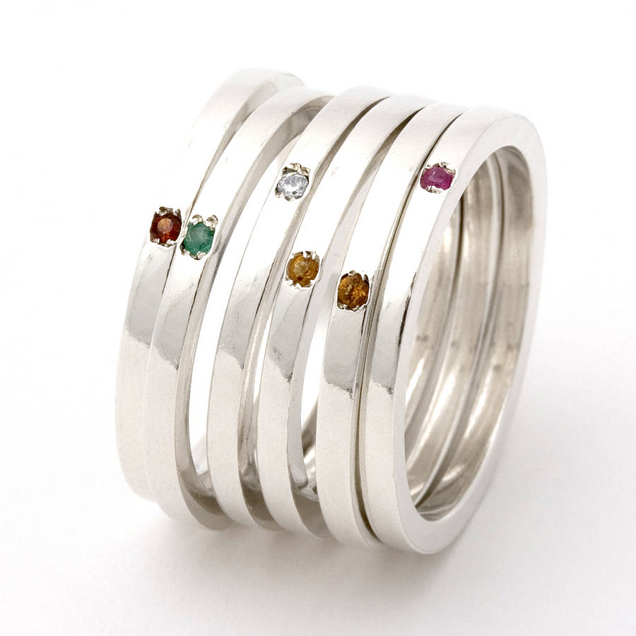 Personalised Birthstone Sterling Silver Stacking Rings, 1 of 12