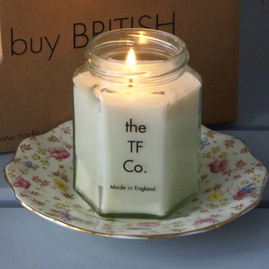 Rustic Jam Jar Scented Candle & Vintage Plate By The Artisan Dried Flower Company
