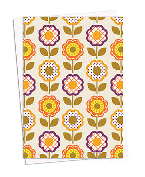 Pack of Five Retro Floral Greeting Cards, 2 of 6