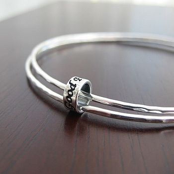 'Just Saying' Sterling Silver Double Bangle, 2 of 4