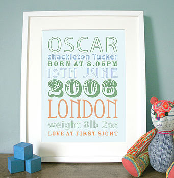 Personalised New Baby Birth Date Print, 8 of 12