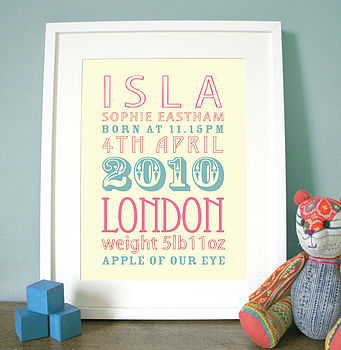 Personalised New Baby Birth Date Print, 10 of 12
