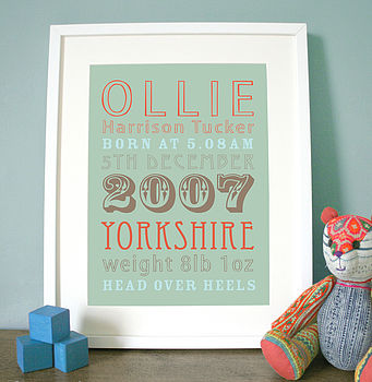 Personalised New Baby Birth Date Print, 7 of 12