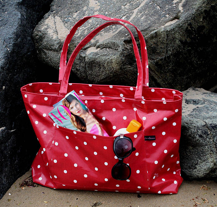 Beach Bag Oilcloth Issy Red Spot By Love Lammie Co