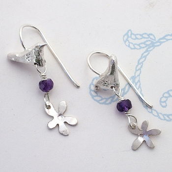 Bird Hook Earrings With Gems And Flowers, 3 of 4
