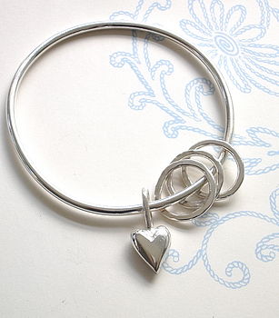 Solid Silver Heart Charm Bangle, 2 of 3