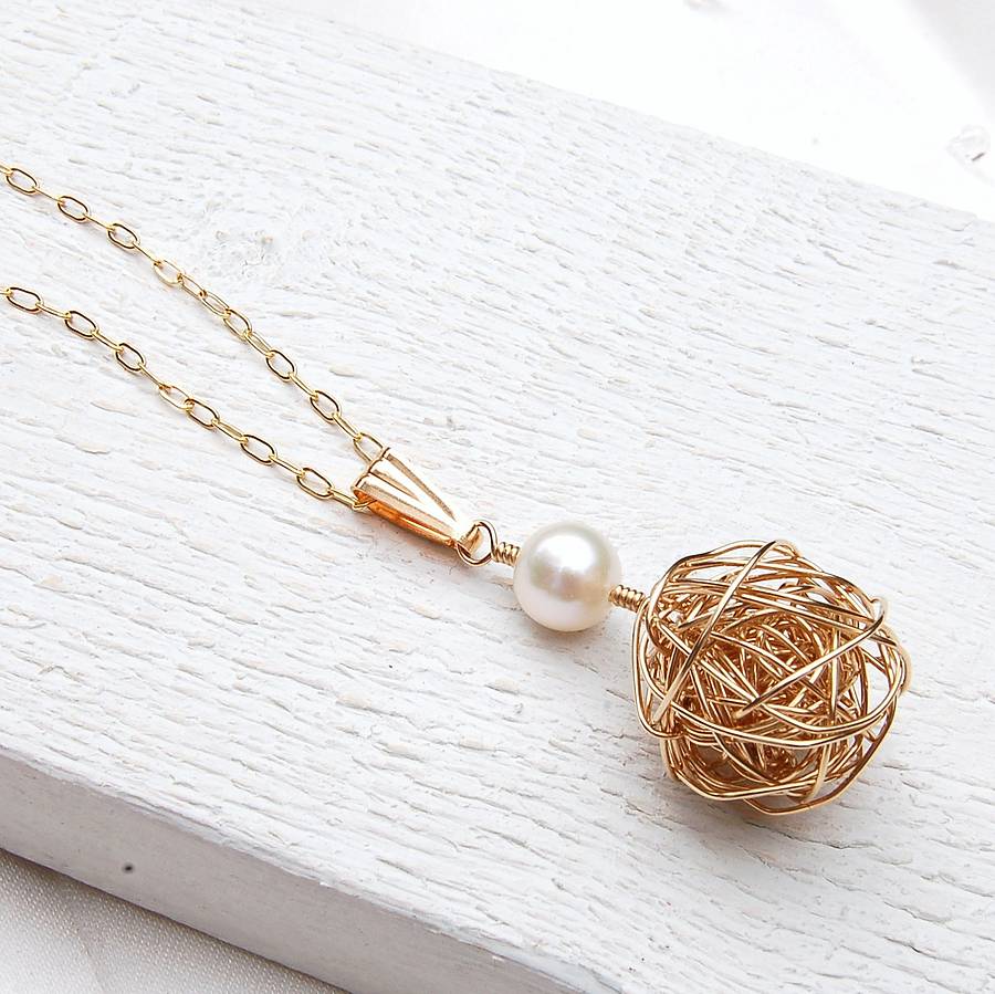 14ct Gold Filled Bird's Nest & Pearl Necklace By IndiviJewels