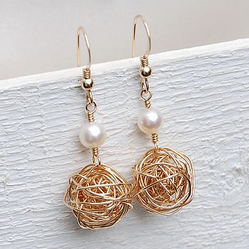 14ct Gold Filled Bird's Nest & Pearl Earrings, 2 of 6