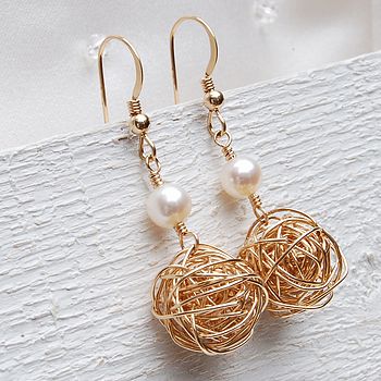 14ct Gold Filled Bird's Nest & Pearl Earrings, 3 of 6