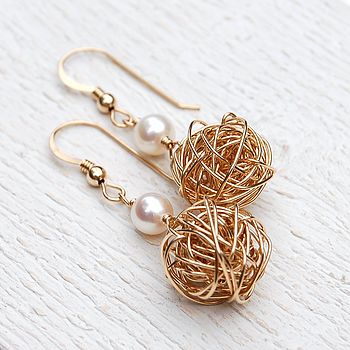 14ct Gold Filled Bird's Nest & Pearl Earrings, 4 of 6