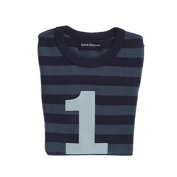 Vintage Blue + Navy Striped Number/Age T Shirt, 2 of 6