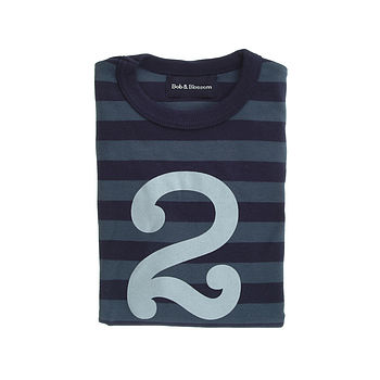 Vintage Blue + Navy Striped Number/Age T Shirt, 3 of 6