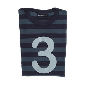 Vintage Blue + Navy Striped Number/Age T Shirt, 4 of 6