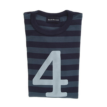 Vintage Blue + Navy Striped Number/Age T Shirt, 5 of 6