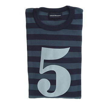 Vintage Blue + Navy Striped Number/Age T Shirt, 6 of 6