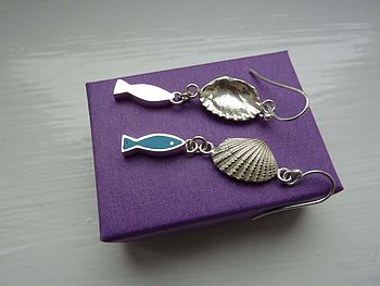 Silver Shell And Fish Earrings, 3 of 4