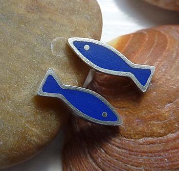 fish silver colourful stud earrings notonthehighstreet bangle shell handmade