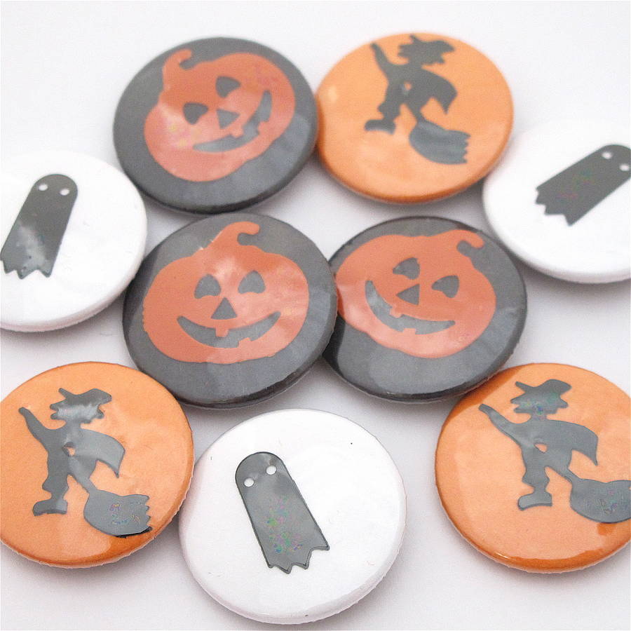 halloween party badges pack of 10 by edamay | notonthehighstreet.com