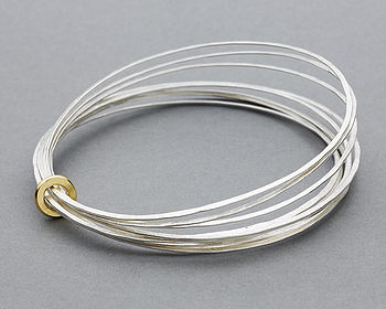 Ripple Multi Silver Bangle With 18ct Gold, 8 of 11