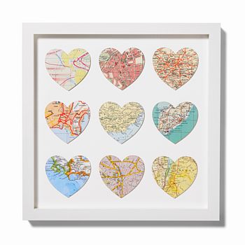 Wedding Anniversary Nine Map Hearts Wall Art Gift, 11 of 12