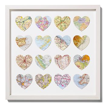 Sixteen Map Location Hearts Wedding Anniversary Print By Bombus