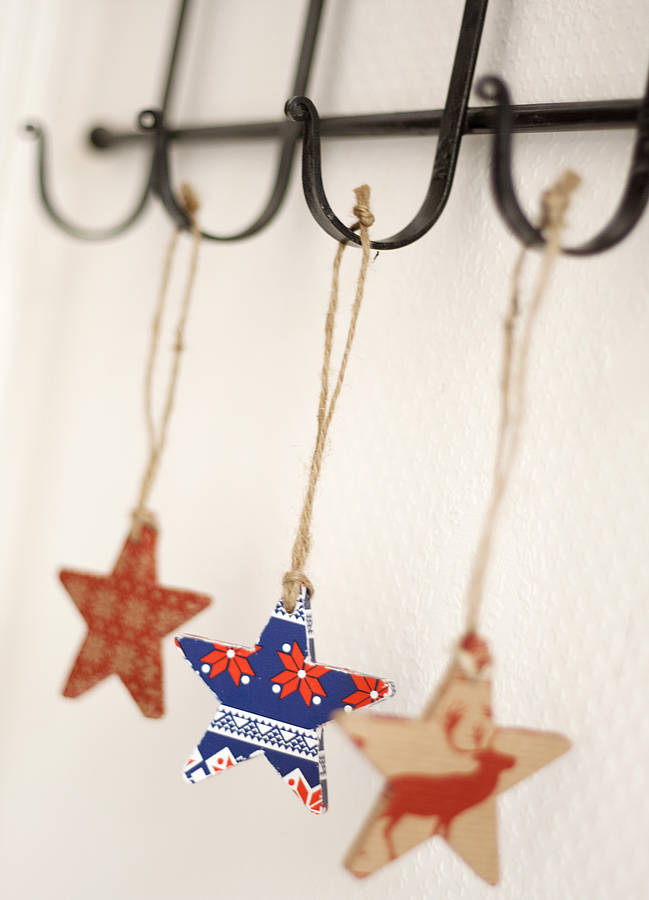 Set Of Four Personalised Christmas Star Decorations By Little Pieces