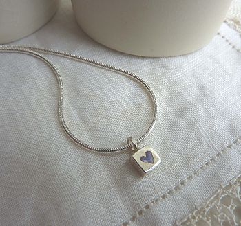 Silver Tiny Square And Heart Necklace, 2 of 5