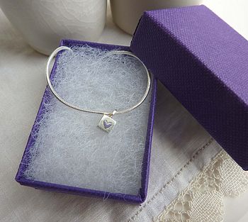 Silver Tiny Square And Heart Necklace, 4 of 5