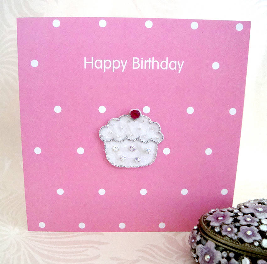 hand embroidered cupcake birthday card by sabah designs ...