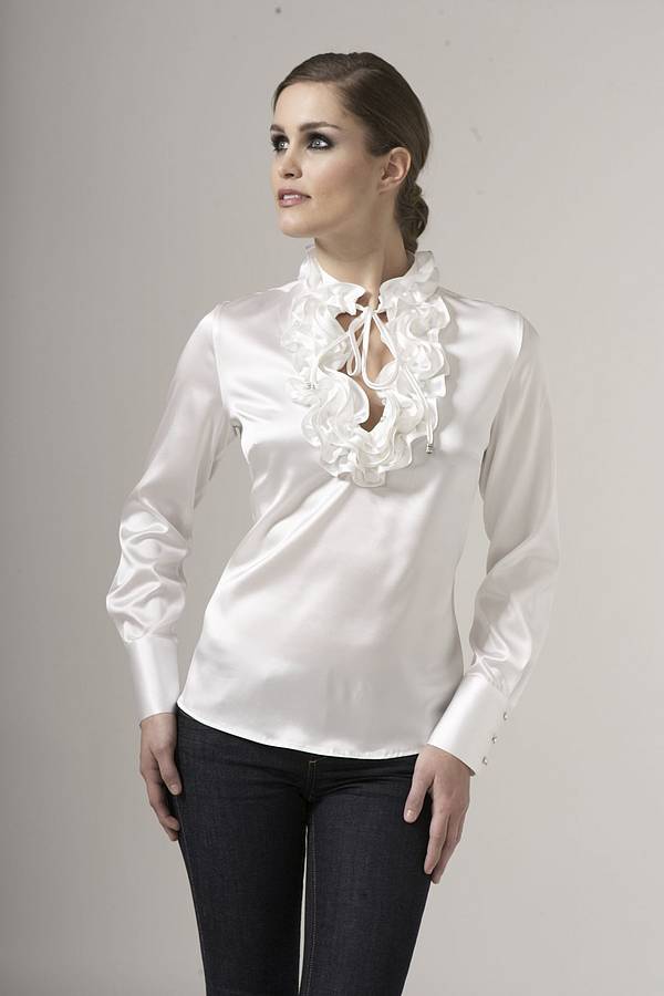 Silk Frill Collar Blouse with Tie Ups By The Shirt Company ...
