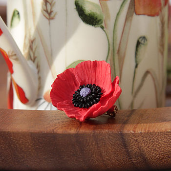 Hand Painted Classic Red Poppy Brooch, 2 of 4