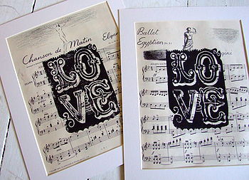 Handprinted Vintage Sheet Music Love Print, 3 of 7